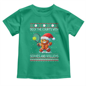 Funny Tennis Ugly Christmas Gingerbread Player Gift Toddler T Shirt Deck The Courts With Serves And Volleys TS12 Irish Green Print Your Wear