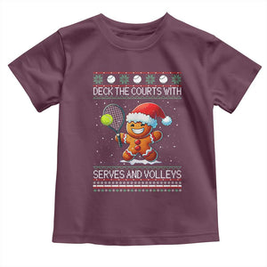 Funny Tennis Ugly Christmas Gingerbread Player Gift Toddler T Shirt Deck The Courts With Serves And Volleys TS12 Maroon Print Your Wear