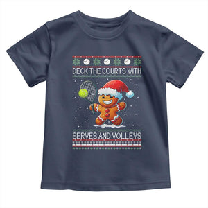 Funny Tennis Ugly Christmas Gingerbread Player Gift Toddler T Shirt Deck The Courts With Serves And Volleys TS12 Navy Print Your Wear