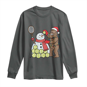 Funny Squatch Christmas Tennis Gift Long Sleeve Shirt Bigfoot Player Enthusiast TS12 Dark Heather Print Your Wear