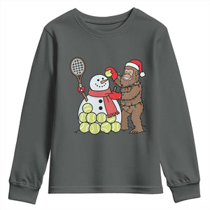 Funny Squatch Christmas Tennis Gift Youth Sweatshirt Bigfoot Player Enthusiast TS12 Dark Heather Print Your Wear