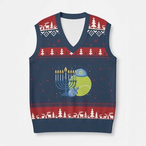 Jewish Tennis Player Hanukkah V-Neck Knit Sweater Vest Funny Racquet Lover Gift TS12 Navy Red Print Your Wear