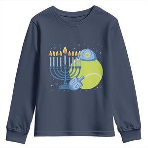 Jewish Tennis Player Hanukkah Youth Sweatshirt Funny Racquet Lover Gift TS12 Navy Print Your Wear