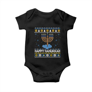 Funny Happy Hanukkah Ugly Sweater Tennis Lover Gift Baby Onesie TS12 Black Print Your Wear