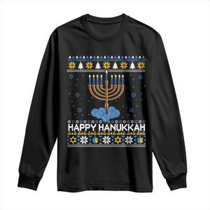 Funny Happy Hanukkah Ugly Sweater Tennis Lover Gift Long Sleeve Shirt TS12 Black Print Your Wear