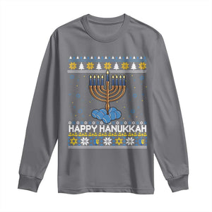 Funny Happy Hanukkah Ugly Sweater Tennis Lover Gift Long Sleeve Shirt TS12 Charcoal Print Your Wear