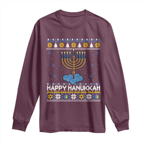 Funny Happy Hanukkah Ugly Sweater Tennis Lover Gift Long Sleeve Shirt TS12 Maroon Print Your Wear