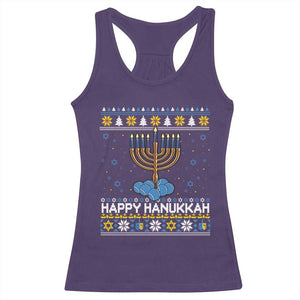 Funny Happy Hanukkah Ugly Sweater Tennis Lover Gift Racerback Tank Top TS12 Purple Print Your Wear