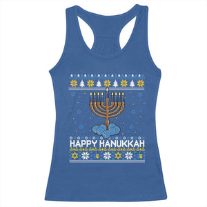 Funny Happy Hanukkah Ugly Sweater Tennis Lover Gift Racerback Tank Top TS12 Royal Blue Print Your Wear