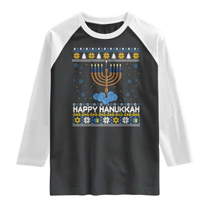 Funny Happy Hanukkah Ugly Sweater Tennis Lover Gift Raglan Shirt TS12 Black White Print Your Wear