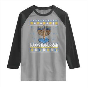 Funny Happy Hanukkah Ugly Sweater Tennis Lover Gift Raglan Shirt TS12 Sport Gray Black Print Your Wear