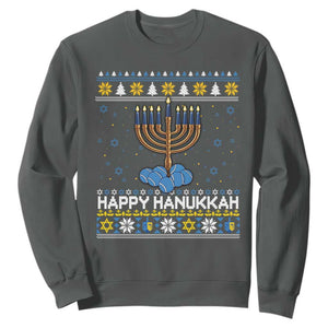 Funny Happy Hanukkah Ugly Sweater Tennis Lover Gift Sweatshirt TS12 Dark Heather Print Your Wear