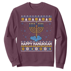 Funny Happy Hanukkah Ugly Sweater Tennis Lover Gift Sweatshirt TS12 Maroon Print Your Wear