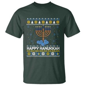 Funny Happy Hanukkah Ugly Sweater Tennis Lover Gift T Shirt TS12 Dark Forest Green Print Your Wear
