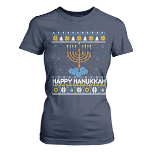 Funny Happy Hanukkah Ugly Sweater Tennis Lover Gift T Shirt For Women TS12 Navy Print Your Wear