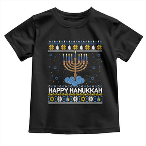 Funny Happy Hanukkah Ugly Sweater Tennis Lover Gift Toddler T Shirt TS12 Black Print Your Wear