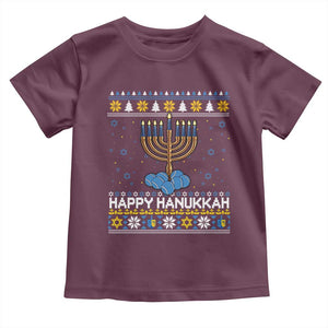 Funny Happy Hanukkah Ugly Sweater Tennis Lover Gift Toddler T Shirt TS12 Maroon Print Your Wear