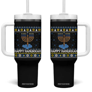 Funny Happy Hanukkah Ugly Sweater Tennis Lover Gift Tumbler With Handle TS12 One Size: 40 oz Black Print Your Wear