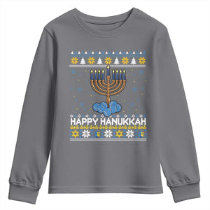 Funny Happy Hanukkah Ugly Sweater Tennis Lover Gift Youth Sweatshirt TS12 Charcoal Print Your Wear