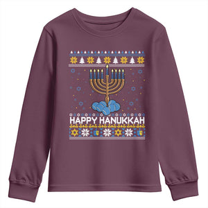 Funny Happy Hanukkah Ugly Sweater Tennis Lover Gift Youth Sweatshirt TS12 Maroon Print Your Wear