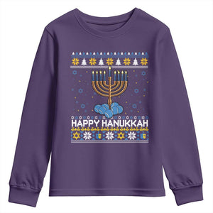 Funny Happy Hanukkah Ugly Sweater Tennis Lover Gift Youth Sweatshirt TS12 Purple Print Your Wear