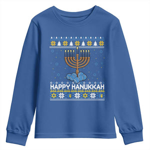 Funny Happy Hanukkah Ugly Sweater Tennis Lover Gift Youth Sweatshirt TS12 Royal Blue Print Your Wear