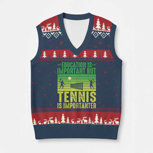 Vintage Retro Tennis Quote V-Neck Knit Sweater Vest Education Is Important But Tennis Is Importanter TS12 Navy Red Print Your Wear