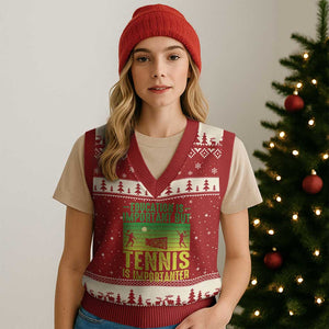 Vintage Retro Tennis Quote V-Neck Knit Sweater Vest Education Is Important But Tennis Is Importanter TS12 Red Beige Print Your Wear