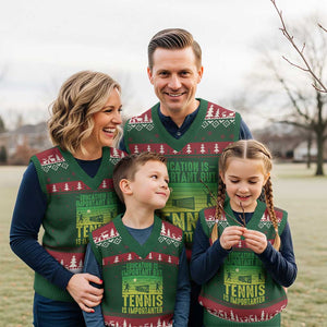 Vintage Retro Tennis Quote V-Neck Knit Sweater Vest Education Is Important But Tennis Is Importanter TS12 Red Green Print Your Wear