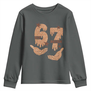 Funny Six Seven Meme Youth Sweatshirt Melanin Black History Month Gift TS12 Dark Heather Print Your Wear