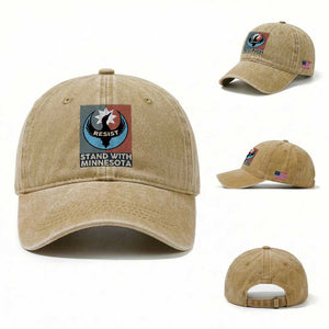 Stand With Minnesota Washed Cotton Baseball Cap Common Loon Pride Support TS12 Washed Cap Universal Fit Khaki Print Your Wear