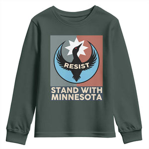 Stand With Minnesota Youth Sweatshirt Common Loon Pride Support TS12 Dark Forest Green Print Your Wear