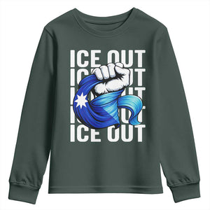 Minnesota Ice Out Youth Sweatshirt Anti Ice Movement Protest TS12 Dark Forest Green Print Your Wear