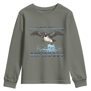 Minnesota Loon Salt The Streets Get Ice Out Youth Sweatshirt TS12 Military Green Print Your Wear