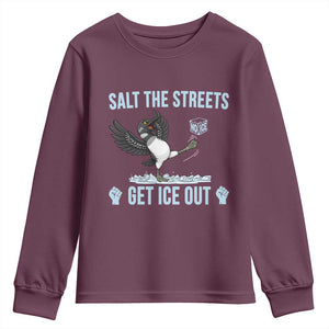 Salt The Streets Get Ice Out Youth Sweatshirt Resist Minneapolis Political TS12 Maroon Print Your Wear