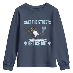 Salt The Streets Get Ice Out Youth Sweatshirt Resist Minneapolis Political TS12 Navy Print Your Wear