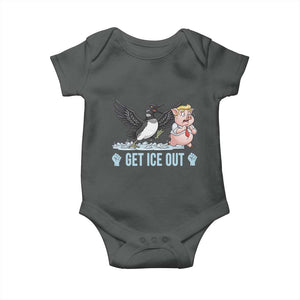 Get Ice Out Baby Onesie Funny Minnesota Loon Chasing Trump Pig TS12 Dark Heather Print Your Wear