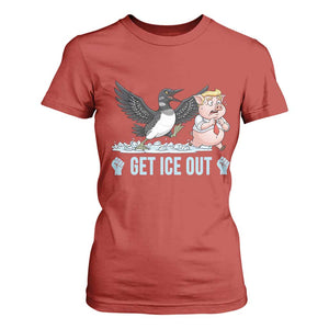 Get Ice Out T Shirt For Women Funny Minnesota Loon Chasing Trump Pig TS12 Red Print Your Wear