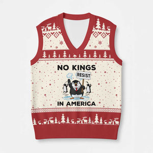 Funny Penguin Protest V-Neck Knit Sweater Vest No Kings In America TS12 Beige Red Print Your Wear