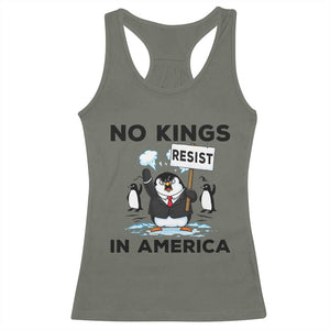 Funny Penguin Protest Racerback Tank Top No Kings In America TS12 Military Green Print Your Wear