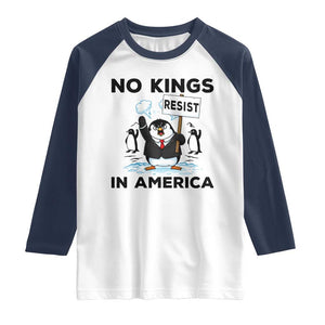 Funny Penguin Protest Raglan Shirt No Kings In America TS12 White Navy Print Your Wear