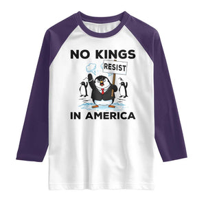 Funny Penguin Protest Raglan Shirt No Kings In America TS12 White Purple Print Your Wear