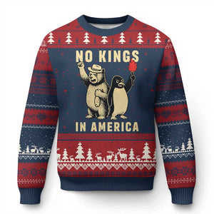 Funny Bear And Penguin Protest Ugly Christmas Sweater No Kings In America TS12 Navy Red Print Your Wear