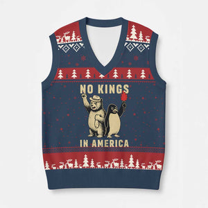 Funny Bear And Penguin Protest V-Neck Knit Sweater Vest No Kings In America TS12 Navy Red Print Your Wear