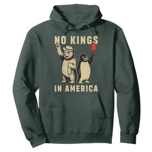 Funny Bear And Penguin Protest Hoodie No Kings In America TS12 Dark Forest Green Print Your Wear