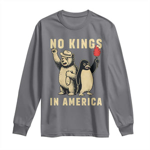 Funny Bear And Penguin Protest Long Sleeve Shirt No Kings In America TS12 Charcoal Print Your Wear