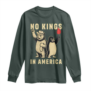 Funny Bear And Penguin Protest Long Sleeve Shirt No Kings In America TS12 Dark Forest Green Print Your Wear