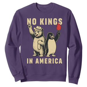 Funny Bear And Penguin Protest Sweatshirt No Kings In America TS12 Purple Print Your Wear