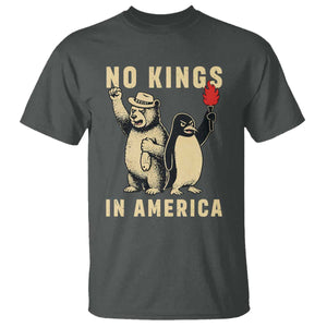 Funny Bear And Penguin Protest T Shirt No Kings In America TS12 Dark Heather Print Your Wear