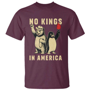 Funny Bear And Penguin Protest T Shirt No Kings In America TS12 Maroon Print Your Wear